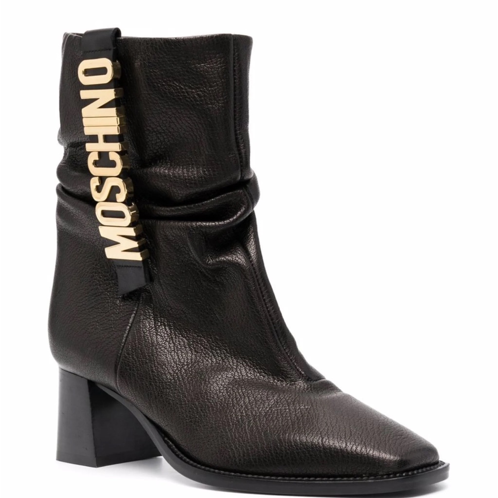 Moschino Couture Black Logo Heeled Boots